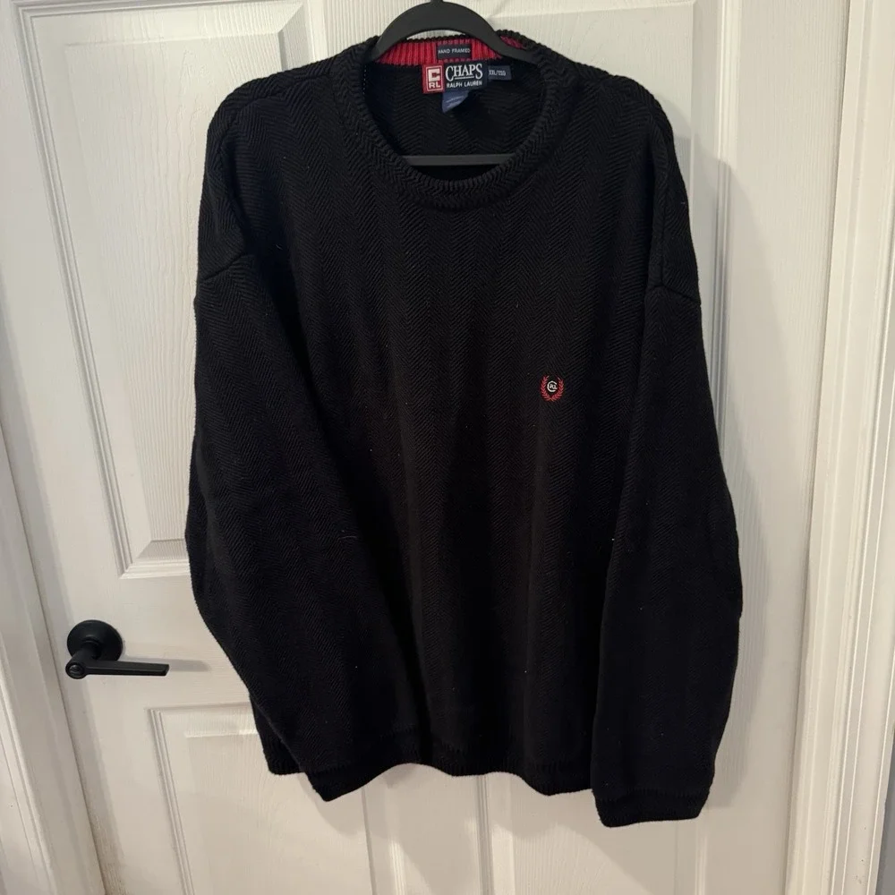 Vintage Chaps by Ralph Lauren Sweater Mens 2XL Hand Framed Herringbone Black